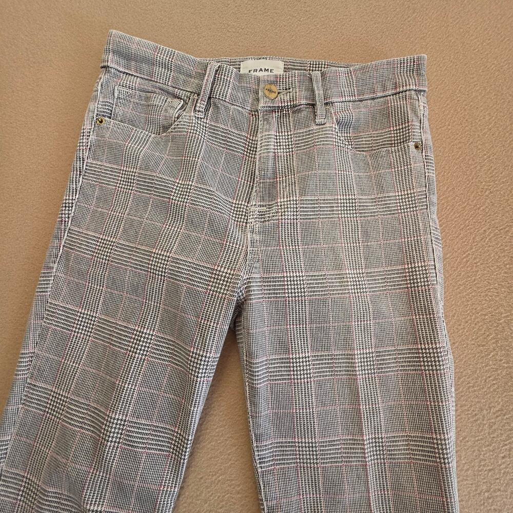 Frame Le Crop Mini Boot Jeans Pants Gray Washed Plaid Sz 27
